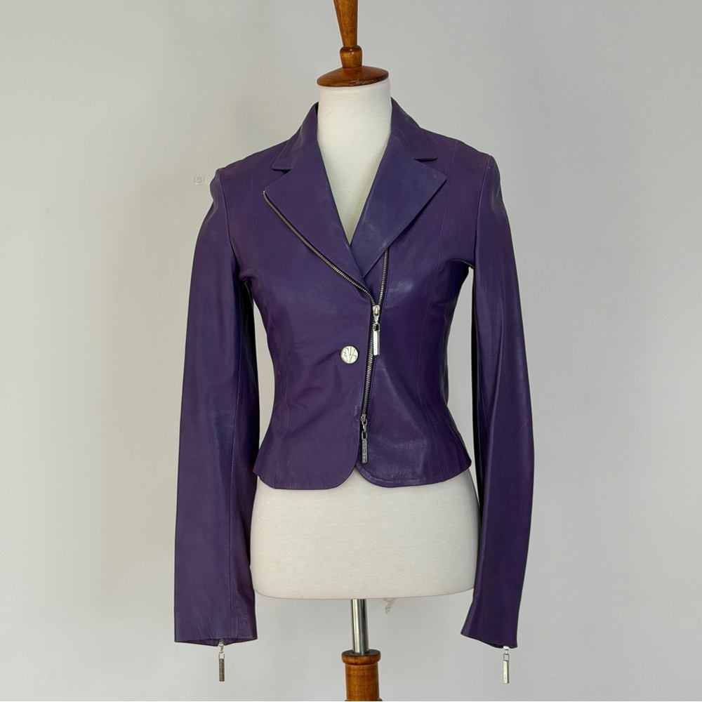 Versace Vintage Y2K Purple Leather Jacket - Picture 9 of 9